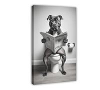 BGFER Bull Terrier Sitting on The Toilet Art Poster (2) Canvas Poster Bedroom Decor Landscape Office Room Decor Gift 16x24inch(40x60cm)