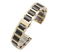 BGFFDSZ Ceramic Steel Watch Strap Men Black White Women's Stainless Steel Watch Chain Compatible With Tissot Armani 12 13 14 15 16 17 18 20 22mm(Golden-Black,13mm)