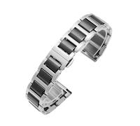 BGFFDSZ Compatible With Rossini DW Armani Huawei B5 B6 Fine Steel Ceramic Women's Watch Strap 14mm 16mm 17mm 18mm 19mm 20mm 21mm 22m Watchband(Silver-black,21mm)
