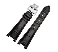 BGFFDSZ Leather Watch Band Compatible With Patek Philippe 5711 5712G Nautilus Brown Black Blue Soft Cowhide Straps 25mmX13mm(Black,25-13MM_SILVER BUCKLE)
