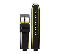 BGFFDSZ Silicone Watch Strap Convex Wristband Compatible With ORIS Diving AQUIS 7730 7740 Water Ghost Men 24x11mm 24x12mm Rubber Sport Bracelet(Yellow line-black,24mm-12mm)