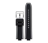 BGFFDSZ Silicone Watch Strap Convex Wristband Compatible With ORIS Diving AQUIS 7730 7740 Water Ghost Men 24x11mm 24x12mm Rubber Sport Bracelet(White line-silver,24mm-11mm)