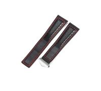 BGFFDSZ Super Breathable Design Odorless Watch Accessories Compatible With Tag Heuer Series Dainty Cow Leather Strap Black 22mm(Black Red-ST-Z5)