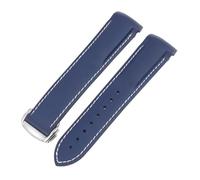 BGFFDSZ Waterproof Rubber Strap Suitable Compatible With Hamilton Khaki Navy Frogman H77605135 Curved Silicone Folding Buckle(Blue white line B,22mm)