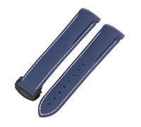BGFFDSZ Waterproof Rubber Strap Suitable Compatible With Hamilton Khaki Navy Frogman H77605135 Curved Silicone Folding Buckle(Blue white line A,22mm)