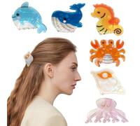 Bgffuy Ocean Small Hair Clip Marine Animal Set Whale Crab Jellyfish Conch Dolphin Seahorse Hair Accessories Hair Claw Clips for Girls for Thick or Thin Hair 6Pcs