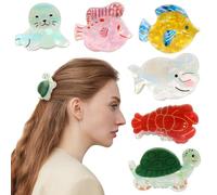 Bgffuy Sea Animals Hair Claw Clips for Women Girls - Turtle Lobster Fish Ocean Set Hair Accessories 6Pcs