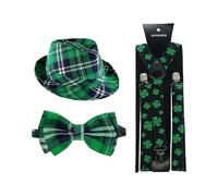 BGFIPAJG 3 Piece Leprechaun Costume St Patricks Day Outfits with Hat Bow and Straps Irish Fancy Dress St. Patrick's Day Accessories for Men Women Kids (A2-Green, One Size)