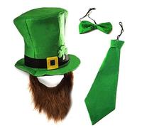 BGFIPAJG 3 Piece St.Patrick's Day Accessories Leprechaun Costume Green Shamrock Top Hat Bow Tie St Patricks Day Outfits Irish Fancy Dress (Green, One Size)