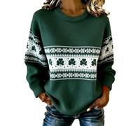 BGFIPAJG Womens St Patricks Day Sweatshirts Long Sleeve Crewneck Pullovers Irish Fancy Dress Clover Print Sweater Jumper St Paddys Day T-Shirt Funny Ugly Shirt Lucky Irish Gift Tops (A5-Green, XXL)