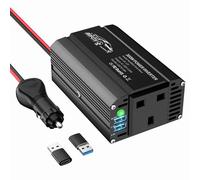 BGFOX 300W Car Power Inverter DC 12V to 240V / 230V AC Modified Sine Wave Voltage Converter with Dual USB Ports and UK Socket for Charge Your Laptop, iPhone, iPad, Tablet, Aluminium Case - Black