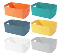 Bgfuni 6pcs Plastic Storage Baskets, Boxes, Organizer Baskets with Handle, Studio Small 19x13.5x7.5cm(Colorful), Gray, White, Orange, Yellow, Green, Blue (AM00935114NI)