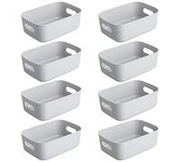 Bgfuni Set of 8 Small Plastic Storage Baskets, Office Home and Kitchen Tidy Organiser, White Studio Baskets for Small, Shelf Baskets,20 x14 x7.5cm(Grey) (AM00937014NI)