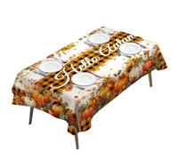 BGFUO Autumn Table Cloth 54x72 Inch (137x183cm), Wipe Clean Orange Fall Pumpkin Gingham Rectangular Tablecloth, Table Cover for Harvest Festival Thanksgiving Party Dinner Kitchen Decorations