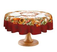 BGFUO Autumn Table Cloth 60x60 Inch Round, Wipe Clean Fall Pumpkin Gingham Tablecloth for Harvest Festival Thanksgiving Kitchen Decorations (fall-red plaid, 60 inch(Round))