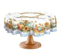 BGFUO Autumn Table Cloth 60x60 Inch, Wipe Clean Fall Blue Pumpkin Round Tablecloth, Washable Table Cover for Harvest Festival Thanksgiving Party Dinner Kitchen Decorations