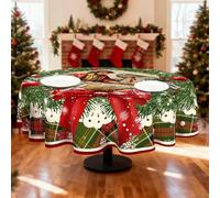 BGFUO Christmas Tablecloth 152cm (60Inches) Round The Nativity of Jesus Buffalo Plaid Christmas Holiday Decor, Wipe Clean Cloth Table Cover for Party Dining