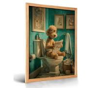 BGFUO Funny Dog on Toilet Wall Art - Vintage Canvas Print of Cute Animal Reading Newspaper, Unframed 12x16 Inch Poster for Dog Lovers Bathroom, Restroom, Laundry Room Decor