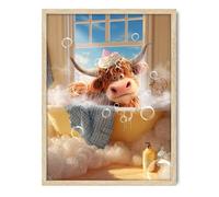 BGFUO Funny Highland Cow Bathroom Wall Art - Unframed 12x16 Inch Canvas Picture for Bathroom Decor, Cute Animal Print for Washroom, Toilet, Laundry Room, Kids Room Wall Decor