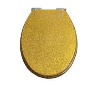 BGFYUSF Glitter Toilet Seat， Resin Toilet Seat Elongated Soft Close Quick Release Heavy Duty Toilet Seats with Glitter Cover， Bathroom Toilet Lid Oval，Silver foil，Gold