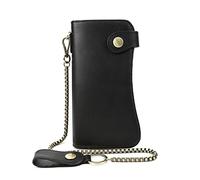 BGFYUSF Men's Vintage Horse Leather Chain Wallet Genuine Leather Bifold Long Wallet Snap Card Holder Purse Zipper，A-One Size