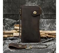 BGFYUSF Men's Vintage Horse Leather Chain Wallet Genuine Leather Bifold Long Wallet Snap Card Holder Purse Zipper，B-One Size