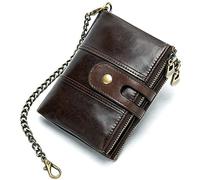 BGFYUSF Men's Wallet，Leather Soft & Durable Mini Wallet with Chain Credit Card Holder Wallet Holds Up Cards and Bank Notes Bussiness Travel Wallet，Coffee-8.5x12x2cm