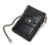 BGFYUSF Men's Wallet，Leather Soft & Durable Mini Wallet with Chain Credit Card Holder Wallet Holds Up Cards and Bank Notes Bussiness Travel Wallet，Black-8.5x12x2cm