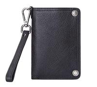 BGFYUSF Mens Wallet Men Leather Vintage Metal Button Zipper Coin Bag Wrist Wallet，Black-One Size