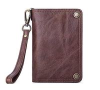 BGFYUSF Mens Wallet Men Leather Vintage Metal Button Zipper Coin Bag Wrist Wallet，Brown-One Size