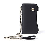 BGFYUSF Mens Wallet Men's Leather Wallet Mini Wallet with Chain Credit Card Holder Retro Wallet Holds Up Cards and Bank Notes Ideal for Travel，Black-10x19cm