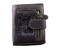 BGFYUSF Mens Wallet Men's Leather Wallet Retro Wolf Print Short Wallet，Black-One Size