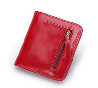 BGFYUSF Oil Wax Leather Ladies Small Coin Purse Genuine Leather Retro Buckle Zipper Leather Wallet,Argento-9x10cm