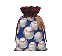 BGGJJ Blue Background Baseball Christmas Drawstring Gift Bags, Burlap Xmas Party Candy Treat Sacks, Plaid Color Blocking