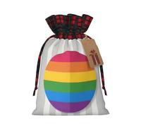BGGJJ Rainbow Circle Pattern Christmas Drawstring Gift Bags, Burlap Xmas Party Candy Treat Sacks, Plaid Color Blocking