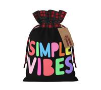 BGGJJ Simple Vibes Art Words Christmas Drawstring Gift Bags, Burlap Xmas Party Candy Treat Sacks, Plaid Color Blocking