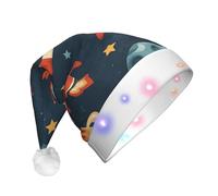 BGGJJ Space Astronaut Space Shuttle Print Led Christmas Hat, Unisex Xmas Cap With 3 Modes Of Flashing Lights For Holiday Party