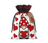 BGGJJ Valentine Day Gnomes Christmas Drawstring Gift Bags, Burlap Xmas Party Candy Treat Sacks, Plaid Color Blocking