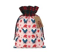 BGGJJ Valentine Day Gnomes Christmas Drawstring Gift Bags, Burlap Xmas Party Candy Treat Sacks, Plaid Color Blocking