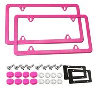 BGGTMO Pink License Plate Frames- Metal Aluminum Car Tag Cover, 2 Pack Slim Front & Rear Holders for US Vehicles, Rust/Rattle Proof, Cute Car Accessories for Women, with Screws, Tire Valve Stem Caps