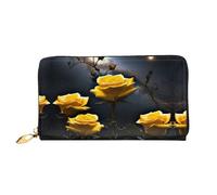 BGHEWRT Beautiful Yellow Roses Leather Wallet,Long Clutch Purse,Soft Material,Zip Design Anti-Loss Money,12 Bank Card Slots,Lightweight,Waterproof and Durable for The Stylish Girl
