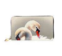 BGHEWRT Two White Swans Leather Wallet,Long Clutch Purse,Soft Material,Zip Design Anti-Loss Money,12 Bank Card Slots,Lightweight,Waterproof and Durable for The Stylish Girl
