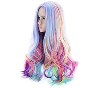 BGHJUE Full Long Curly Wavy Rainbow Hair Wig Heat Resistant Wig For Music Festival Theme Parties Wedding Cosplay & More 65cmRainbowColor