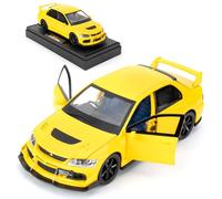 BGHSCA Compatible for 1:32 Mitsubishi Lancer Evolution Model Car, Pull Back Diecast Collectible Toy Car with Sounds and Lights for Kids Boys Girls and Adults, Gift Yellow