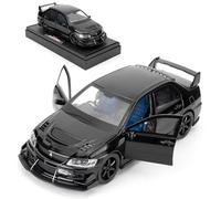 BGHSCA Compatible for 1:32 Mitsubishi Lancer Evolution Model Car, Pull Back Diecast Collectible Toy Car with Sounds and Lights for Kids Boys Girls and Adults, Gift Black