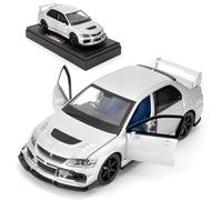 BGHSCA Compatible for 1:32 Mitsubishi Lancer Evolution Model Car, Pull Back Diecast Collectible Toy Car with Sounds and Lights for Kids Boys Girls and Adults, Gift Silver