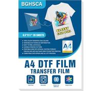 BGHSCA DTF Transfer Film Paper A4 (21 cm x 29.7 cm) 20 Sheets Glossy Double-Sided Clear Pretreatment Sheets PET Heat Transfer Paper Direct to Transfer Film for T-Shirt