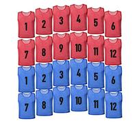 BGHTYYP 24 Pcs Soccer Scrimmage Practice Vests Reversible Numbered Soccer Team Pennies with Belt for Adult Kids M-Red,Blue