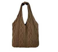 BGHYJKOL Knitted Flower Bag Knitted Braid Crochet Tote Bags Solid Color Hollow Pattern Simple Ladies Shopping Top Handle(Khaki)