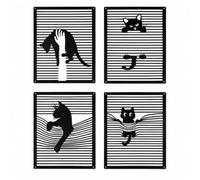 BGJJGT 4 Pcs Metal Cat Wall Art, Black Cat Wall Decor Set 40 x 30 cm | Laser-cut black metal panels for living room, bedroom, hallway or cafe; easy to hang, gift idea for cat lovers